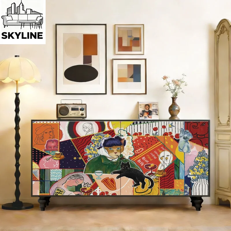 Medieval Solid Wood Sideboard, Storage Cabinet for Entrance Living Room