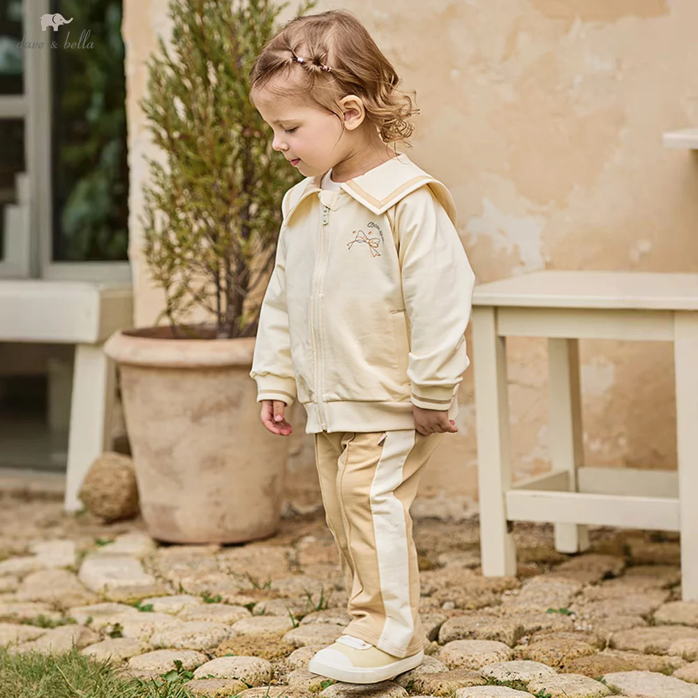 Dave Bella Sports Suit For Girls’ Children’s Outfit 4 to 6 Years Old Autumn Baby Knitted Pants Set Trousers Coat Sweet DB1260884
