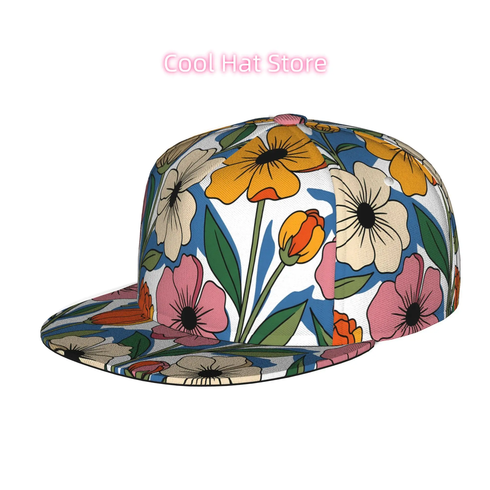 Cap with a Floral Design, Suitable for Men, Women, And Everyone in Between, Featuring a Flat Brim And a Snapback Style, Perfect