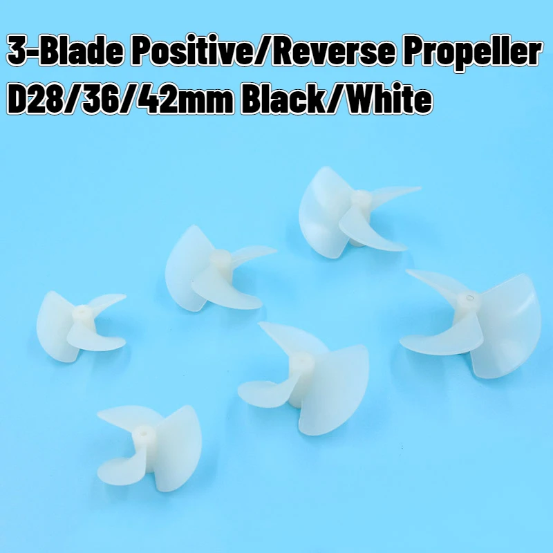 RC Boat 3-Blade Nylon Paddle Positive/Reverse Propeller D28/36/42mm Central Aperture 2/2.3mm Height 13/17/20mm Black/White