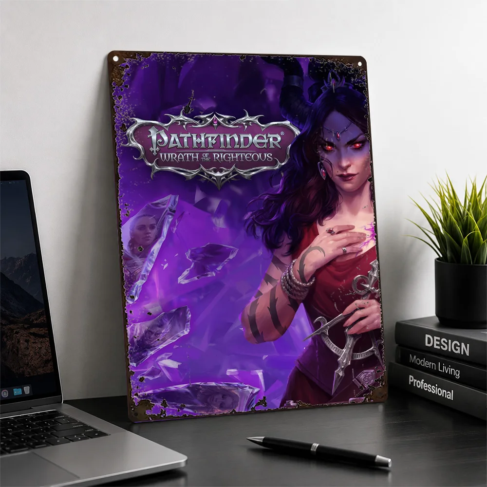 Pathfinder Wrath Of The Righteous Textured Metal Poster Fantasy Wall Art For Gaming Room Personalized Aluminum Sign Fan Gift
