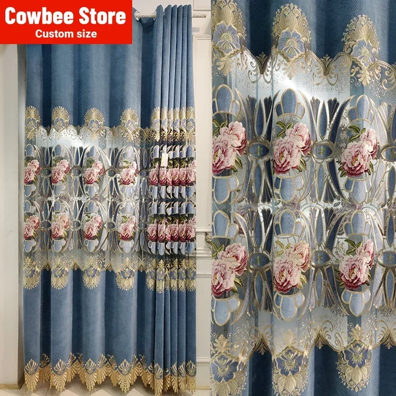 

Chinese Embroidered Chenille Thickened Curtains for Living Room Bedroom and Dining Room New Window Curtains Chenille Windows