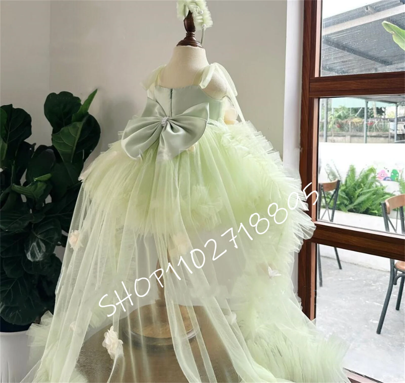 Princess 3d Applique Flower Girl Dresses Tulle For Wedding Birthday Party Outfit Toddler Ball Gown Christmas Beauty Pageant Wear