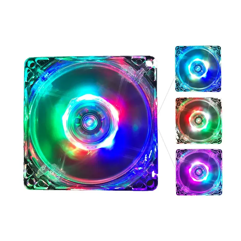 8CM 12CM Chassis Fan Transparent Luminous Seven Color Red, Blue, Green, White Large 4Pin+Small 3Pin Computer Cooling Fan