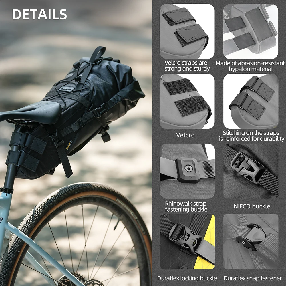 Rhinowalk سرج دراجة حقيبة مقاوم للماء 14L سعة كبيرة مستقرة لا تهز حقيبة جافة قابلة للإزالة ل دراجة الحصى الطريق الجبلية Bikepacking #6