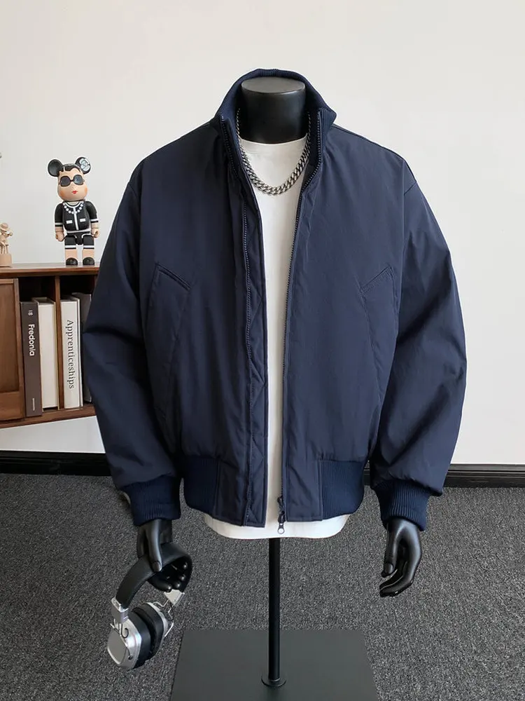 

Мужская синяя хлопковая куртка-бомбер с воротником-пилотом, осенне-зимняя, рабочая, свободного кроя, из смесового хлопка и полиэстера, с длинными рукавами