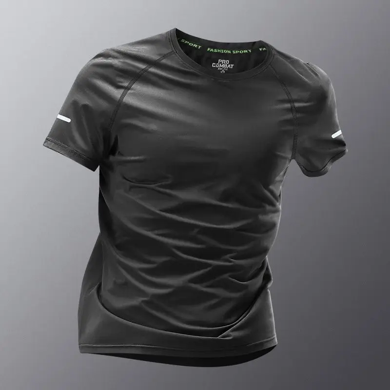 New Quick-drying Men's T-shirt Sports Ice Silk Short-sleeved Half-sleeved Summer Thin Fitness Clothes Running Clothes Suit