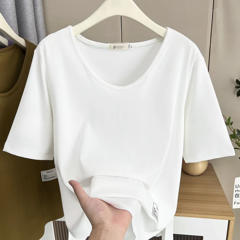 

Plus Size Women's Top Summer New 100kg Casual Label short-sleeved T-shirt 2303