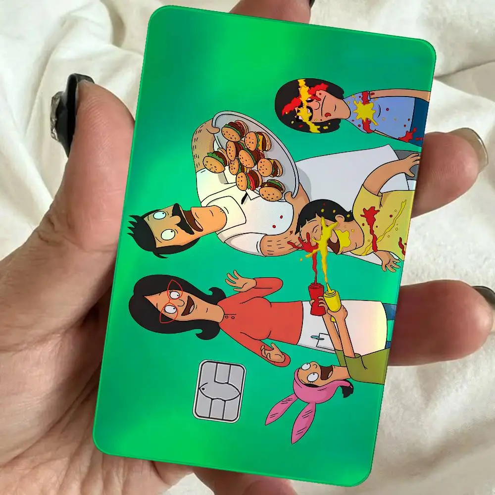 Anime Bobs B-Burgers 4Pcs Holographic Laser Card Stickers - Rainbow Shimmer Waterproof Skin For Credit & Bank Cards