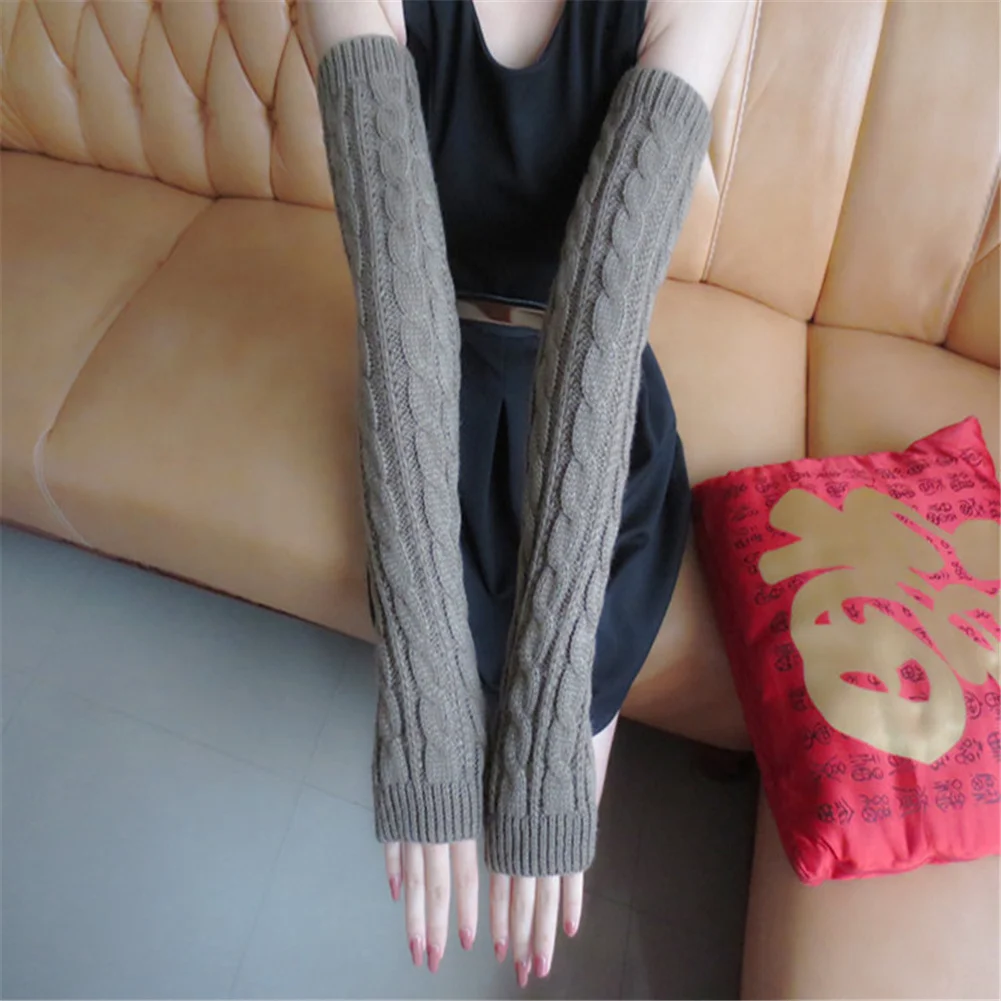 Crochet Arm Warmers Elbow Mittens Long Knitted Fingerless Gloves Twist Knitting Woolen Arm Sleeve Solid Color Winter Arm sleeve