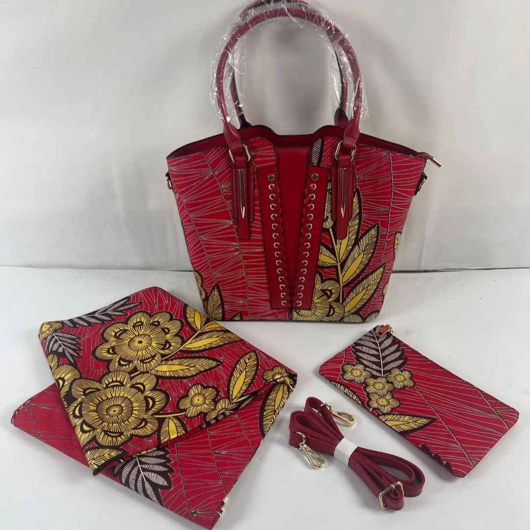 2024 New Style Ankara African Wax Fabrics Nigerian Wax Print High Quality Golded Wax with Handbag 3Pcs for wedding Y6