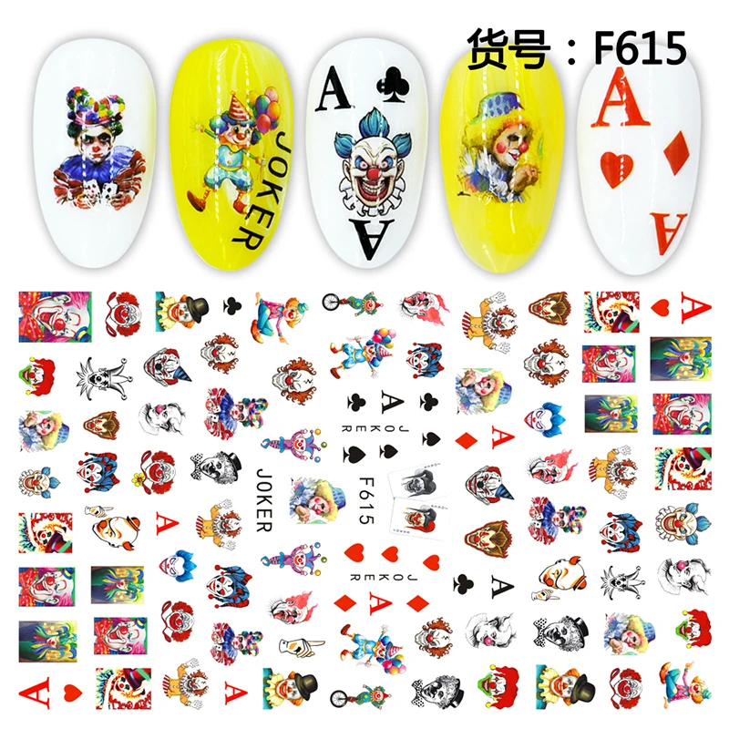 

New Arrival Christmas 3d Nail Stickers Foil Nail Art Decorations Decals Halloween Nails Sticker Art Joker Playing Cards