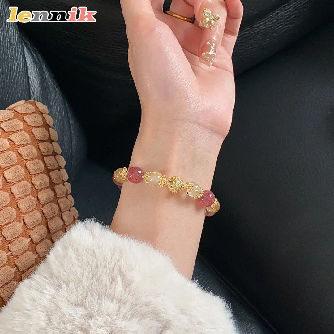 سوار كوارتز فراولة للنساء، خرز جذب الثروة الجمالية الرائعة، مجوهرات نجاح الوظيفي لزهر الخوخ لصديقتك