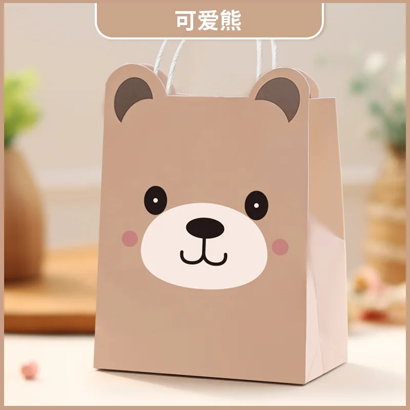6/12/24/48pcs Animals Paper Goodie Bags With Handle Panda Cat Bear Gift Bag Candy Cookies Bags for Party Decorations Supplies
