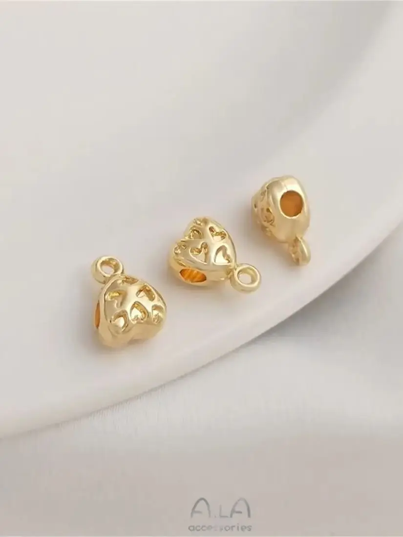 14K Gold-Color Heart-shaped Beaded Ring Beads, Handmade Jewelry, DIY Bracelets, Necklaces, Charm Accessories