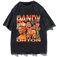 Camiseta con estampado de Randy Orton del campeón del mundo pesado, camiseta holgada de algodón Vintage de gran tamaño, ropa de calle informal para hombre, camisetas