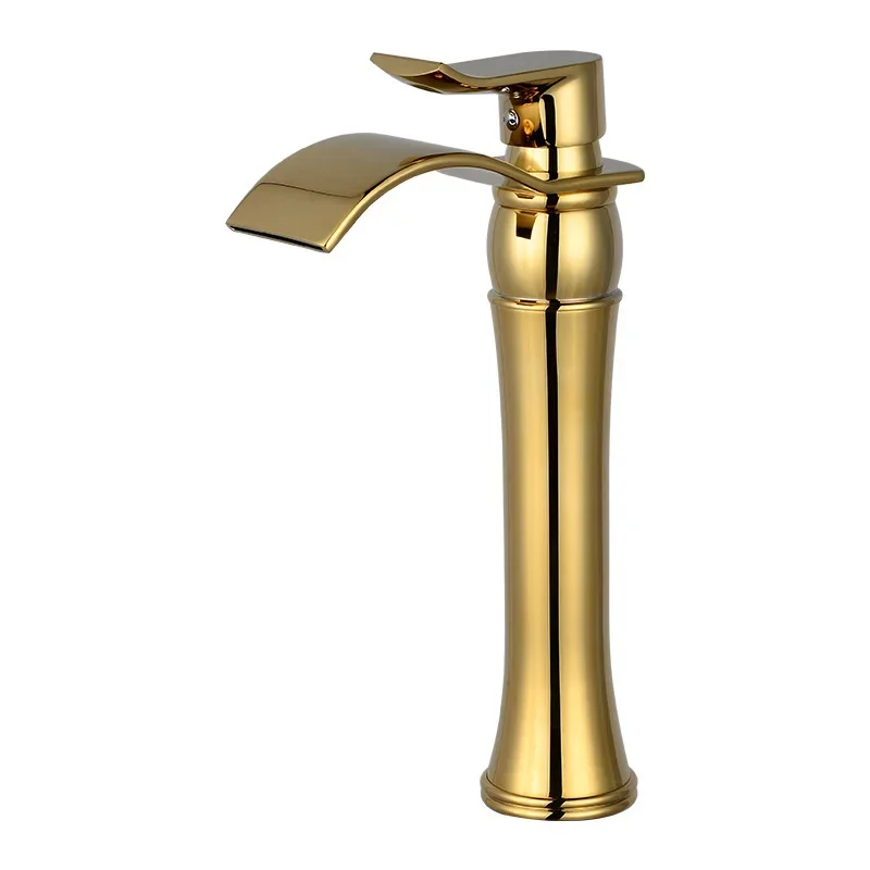 

Brass gold-plated washbasin hot and cold faucet, seated single-hole washbasin waterfall mixed faucet