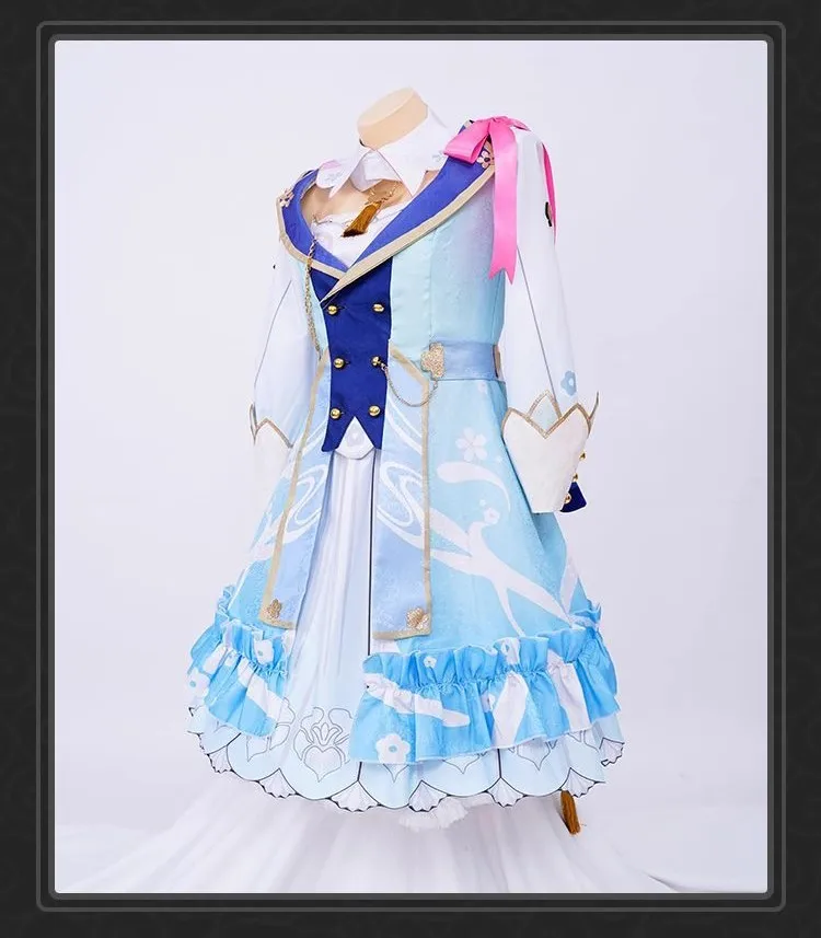 Genshin Impact Kamisato Ayaka Cosplay Costume Ayaka Lolita Maid Dresses Uniform Springbloom Missive Dress Hat Fan