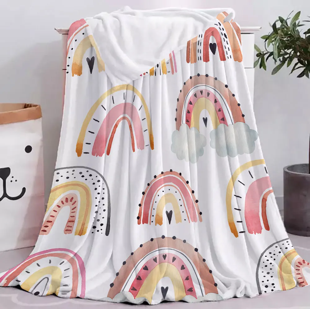 3D Digital Printed Morandi Rainbow Flannel Blanket, Double-Sided Cover, Office Sofa, Warm