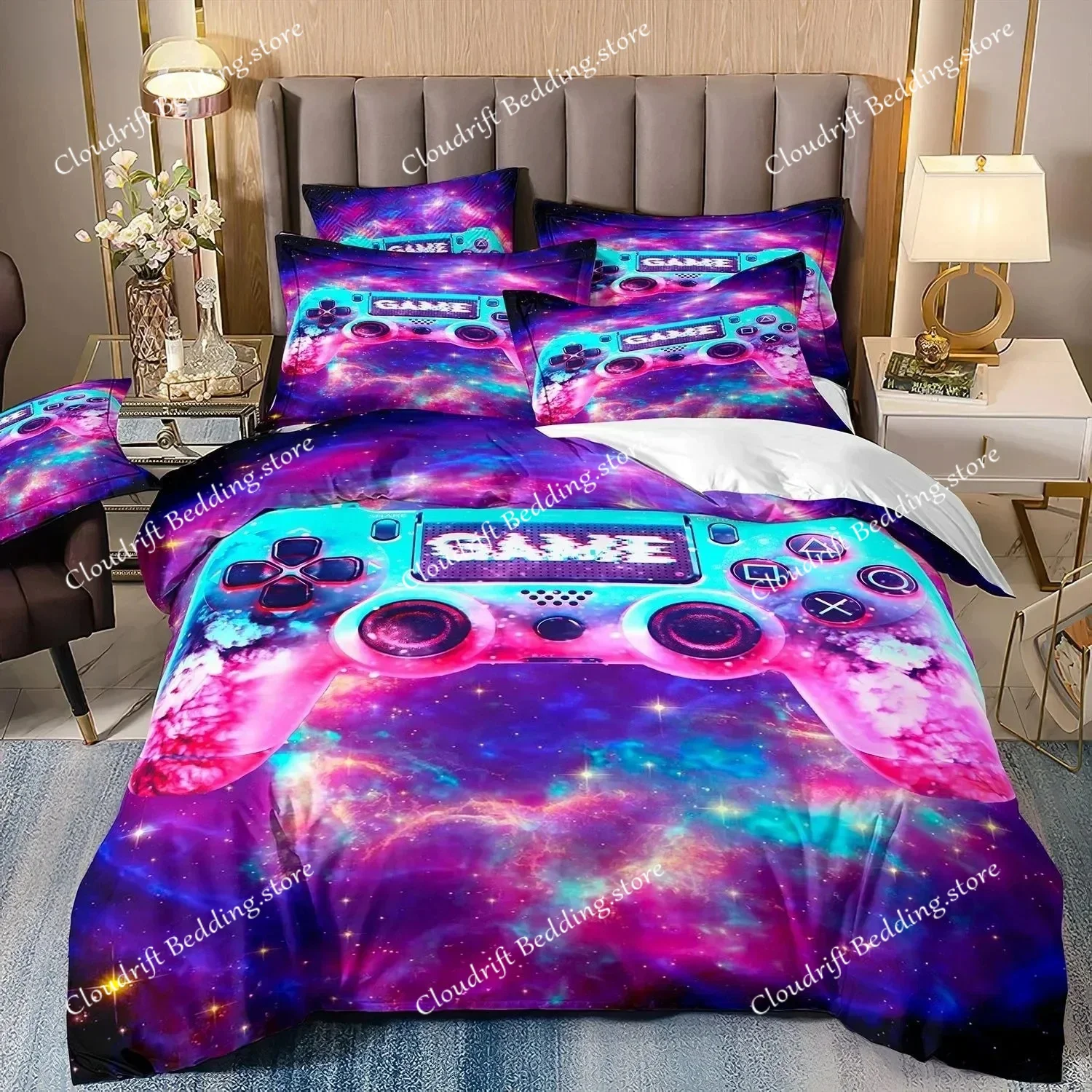 3d Gamer Bedding Sets for Boy Gaming Duvet Cover Set Queen Video Games Comforter Cover,Playstation Designs Bed Set for Teen Boys