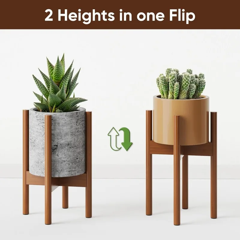 Piso único ajustável Bamboo Plant Stand, Stand de planta interior, 8 a 12 polegadas, 2 Pack