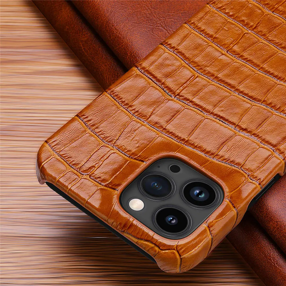 Capa de crocodilo de couro genuíno para iPhone 14 15 16 Pro Max Business Cover