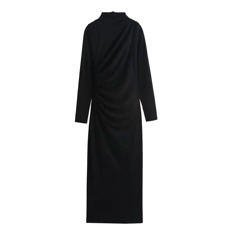 Autumn Winter New Arrival Women's Midi Dr Versatile Long Sve Commute Sle Pleated Decoration 2024 Faion Trend