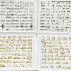 30pcs/Lot Jewelry Factory New Mix Style And Size Finger Rings For Women Silver Gold Color Pearl Snake Flower Ring Party Decorate