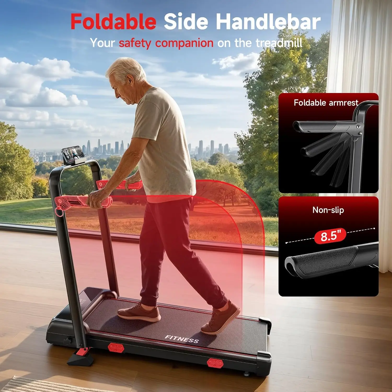 Foldable Walking Pad Treadmill with Handles, Max Speed 6.2 MPH, 13% Incline