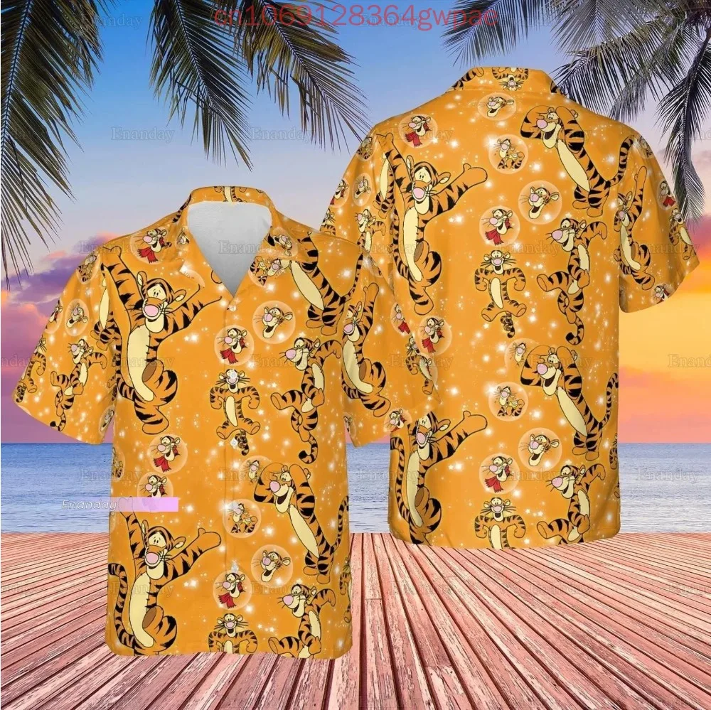 Disney Tigger Kerst Hawaiiaans overhemd Heren Dames Casual overhemd met korte mouwen Tops Cartoon Kids Button Up Strandoverhemd