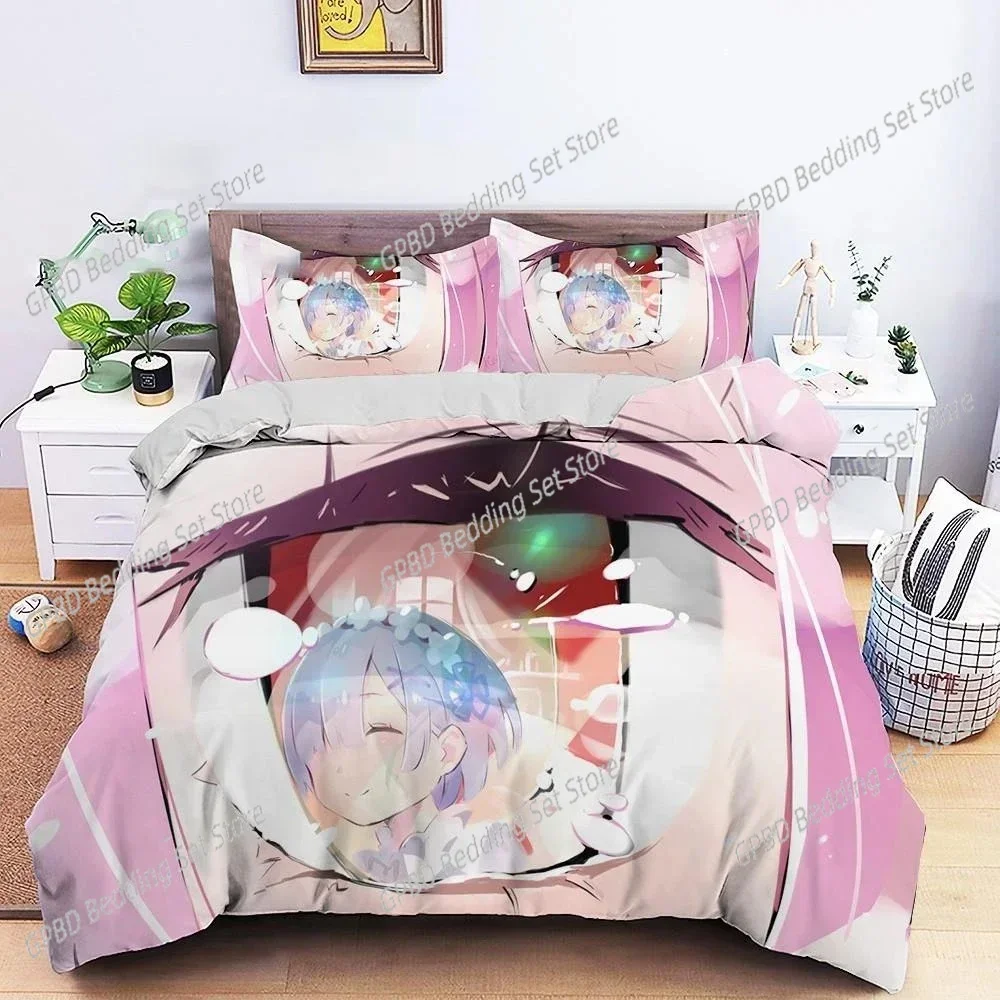 

3D Printed Anime Re Zero Ram Rem Comfortable Duvet Quilt Cover Pillowcase Bedding Set Children Bedroom Decoration Home Textile