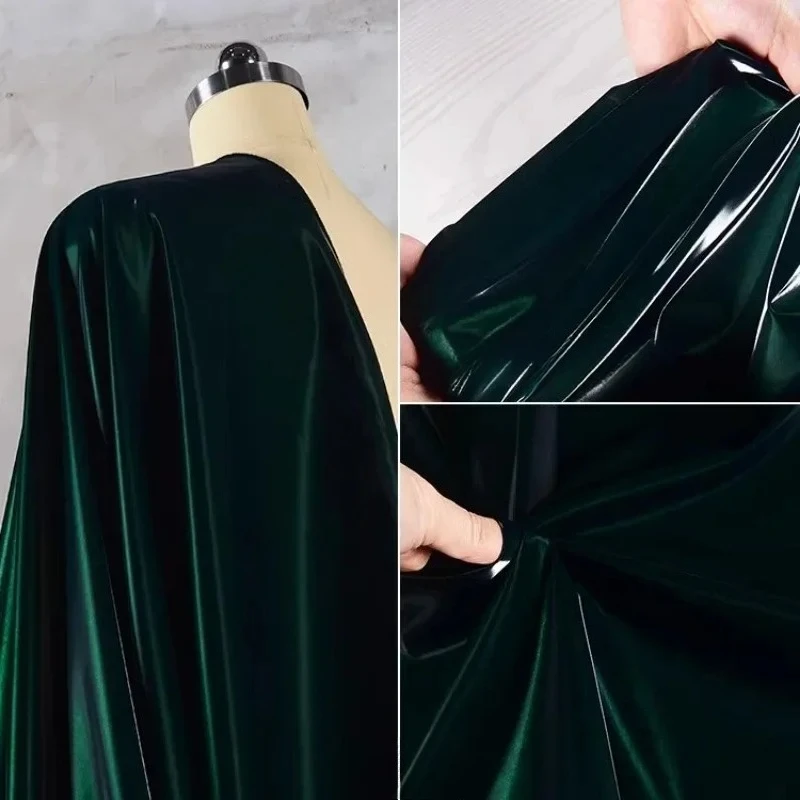 قماش جلدي مقلد لامع باللون الأخضر الداكن للسترة مقاوم للماء وغير قابل للغسل وأقمشة السترة لكل متر قماش الخياطة بنفسك #3