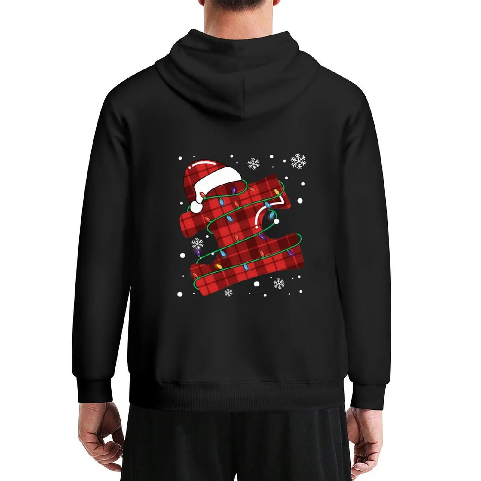 

Merry Christmas Lights Puzzle Santa Hat Autism Awareness Xmas Hoodie men's coat autumn jacket men fashion men tracksuits