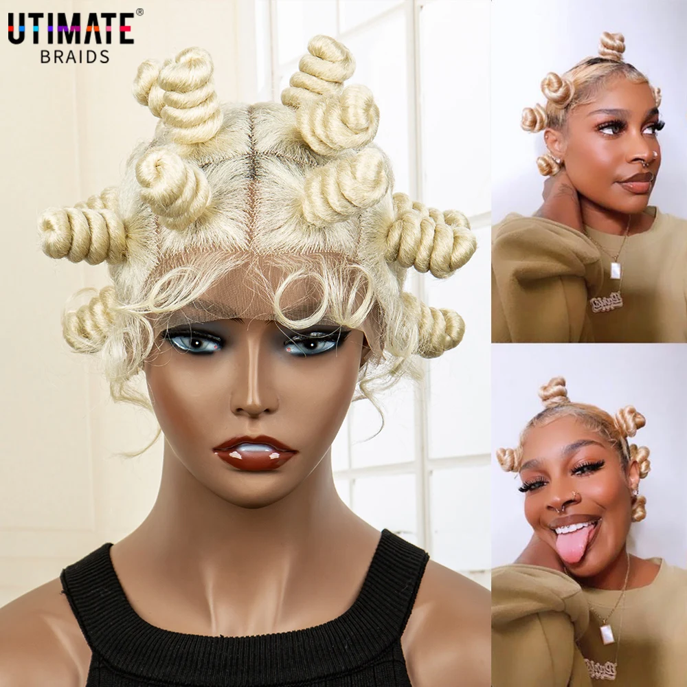 

Synthetic Bantu Knotless Box Braided Wigs 613 Color Full Lace Braiding Wig for Women Afro Style Lace Frontal Buns Braids Wig