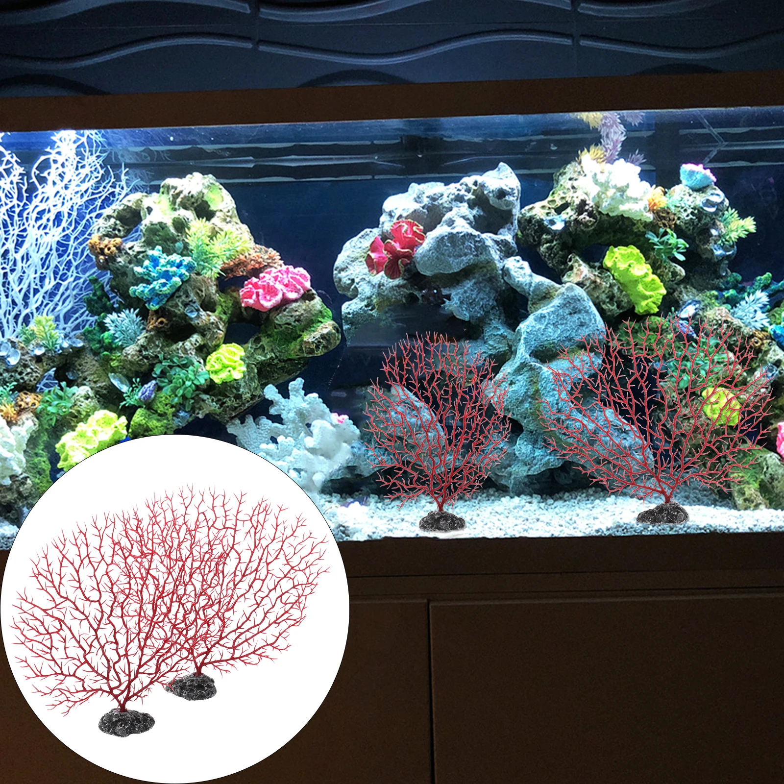 

2 Pcs Coral Fan Simulated Branches Faux Plant Underwater Plants Accessories Aquarium Fish Tank Decoration Ornament