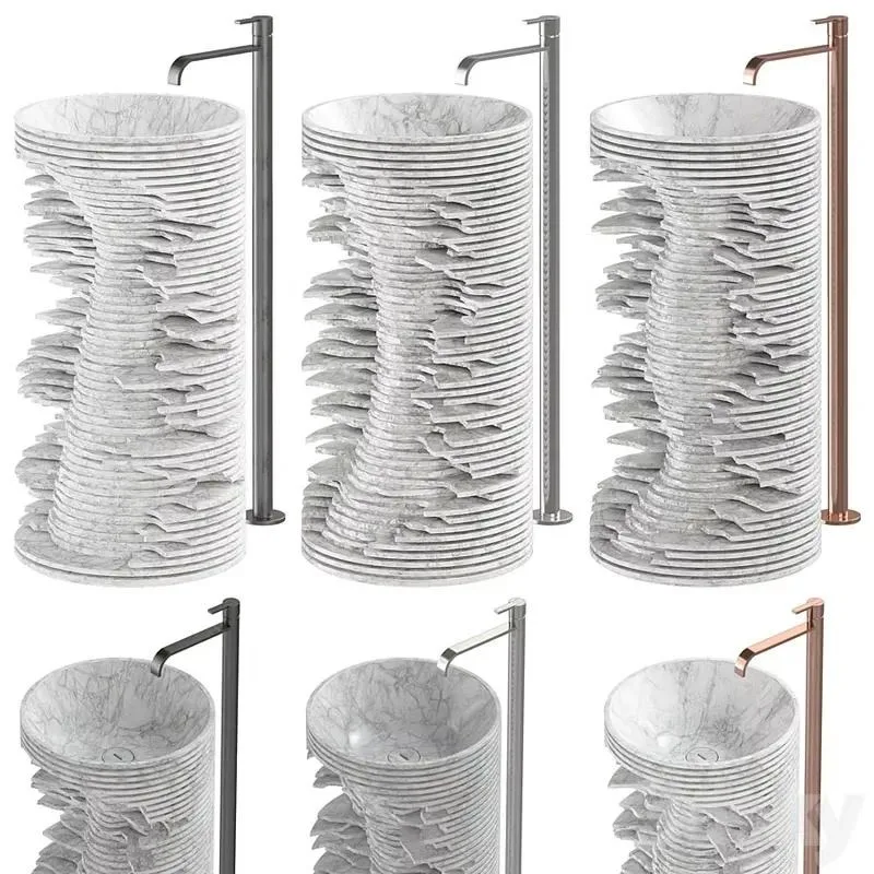 Unique Modern Style Villa Bathroom Natural Stone Marble Pedestal Sink Italian White Cara Block Marble Basin for Interior