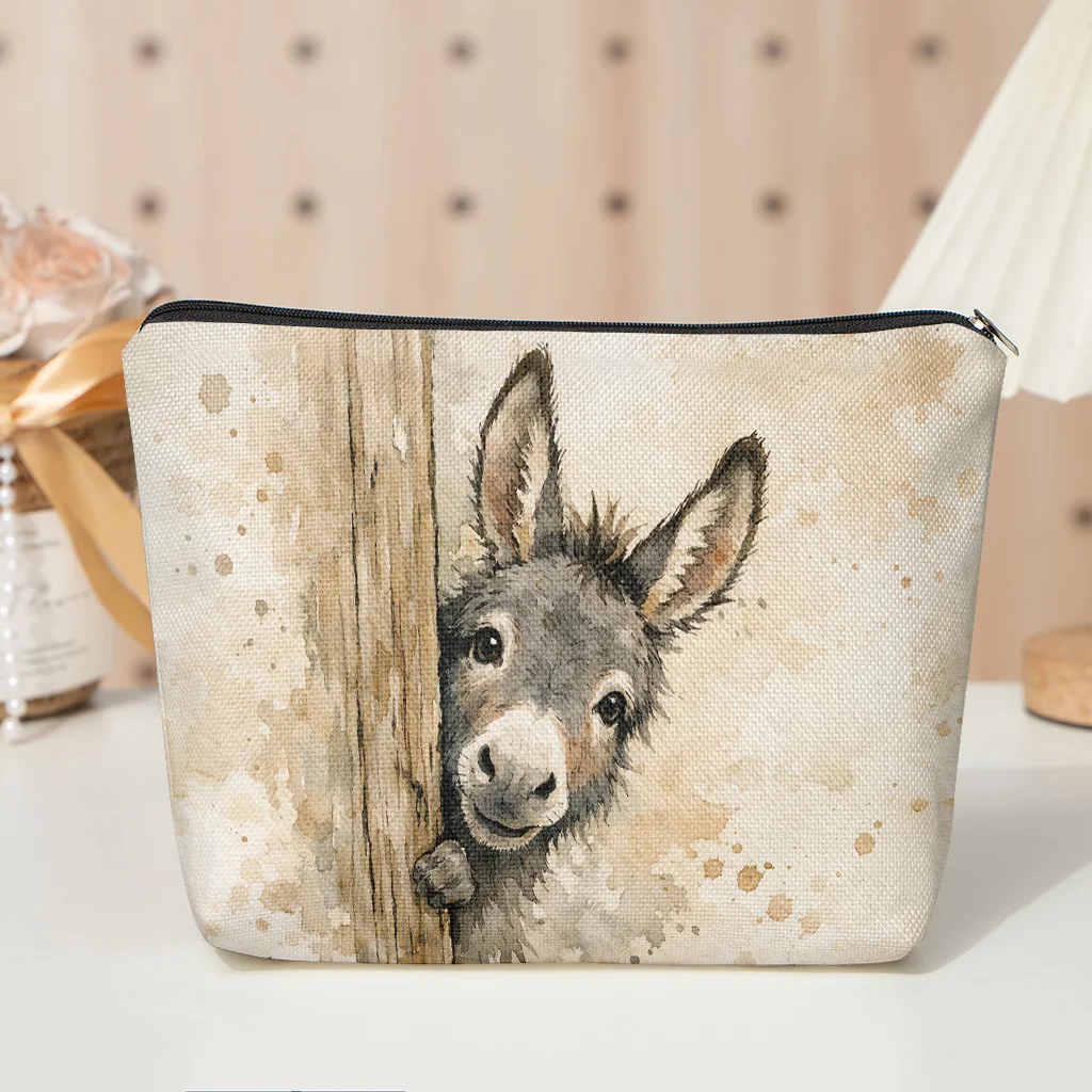 A donkey pattern cosmetic bag-cute multifunctional zipper handbag, jewelry storage bag