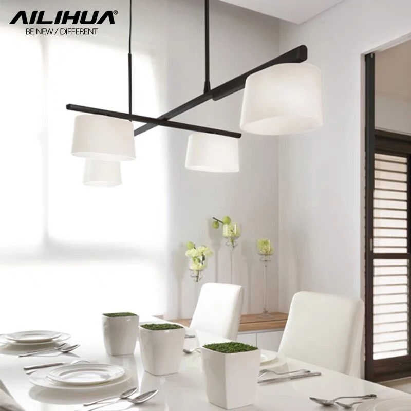 Nordic post-modern creative personality light luxury restaurant dining room bar LED light four head rotary hanging lamp