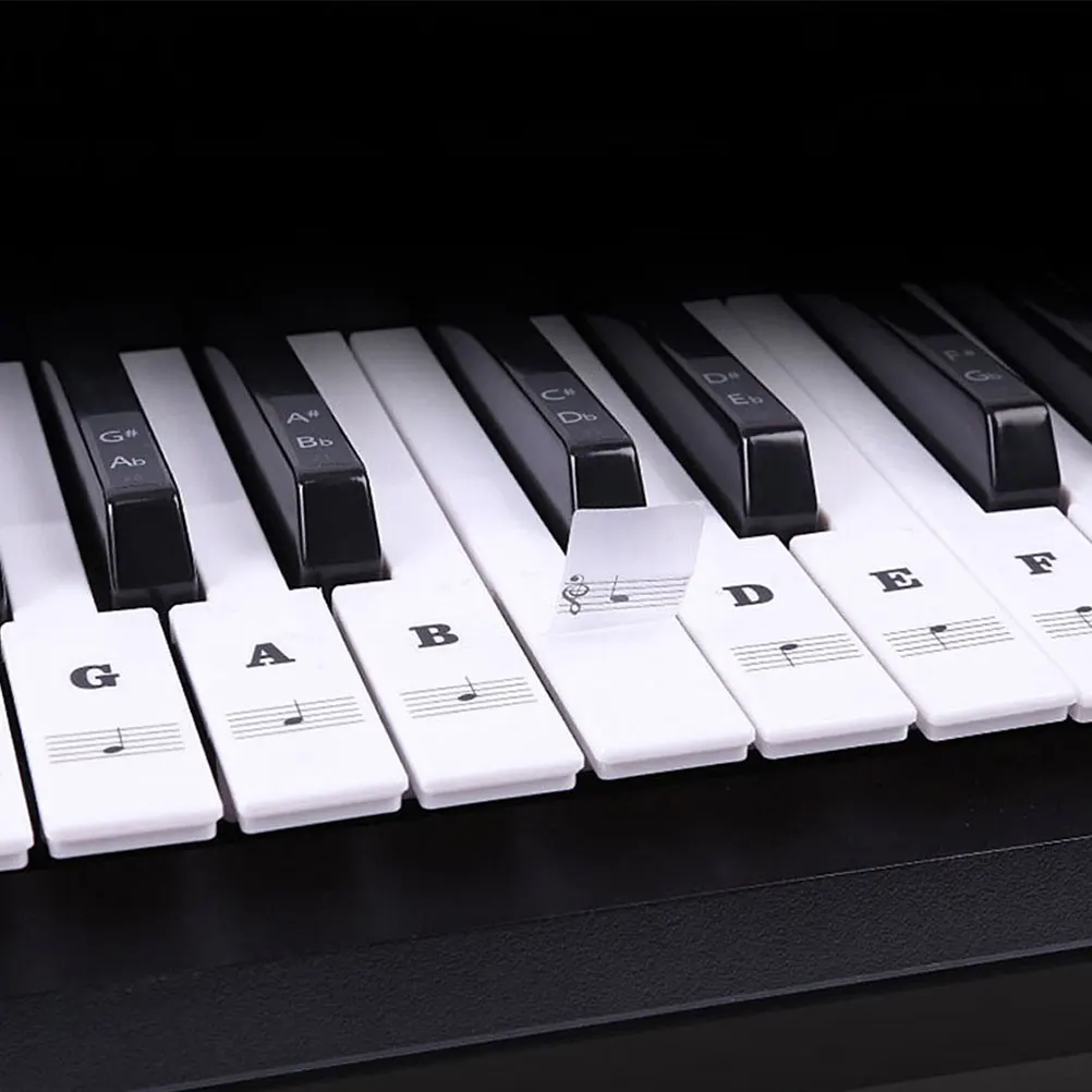 

2 Pcs Durable Piano Sticker Transparent Piano Keyboard Sticker Key Electronic Organ Stave Note Sticker (Black)