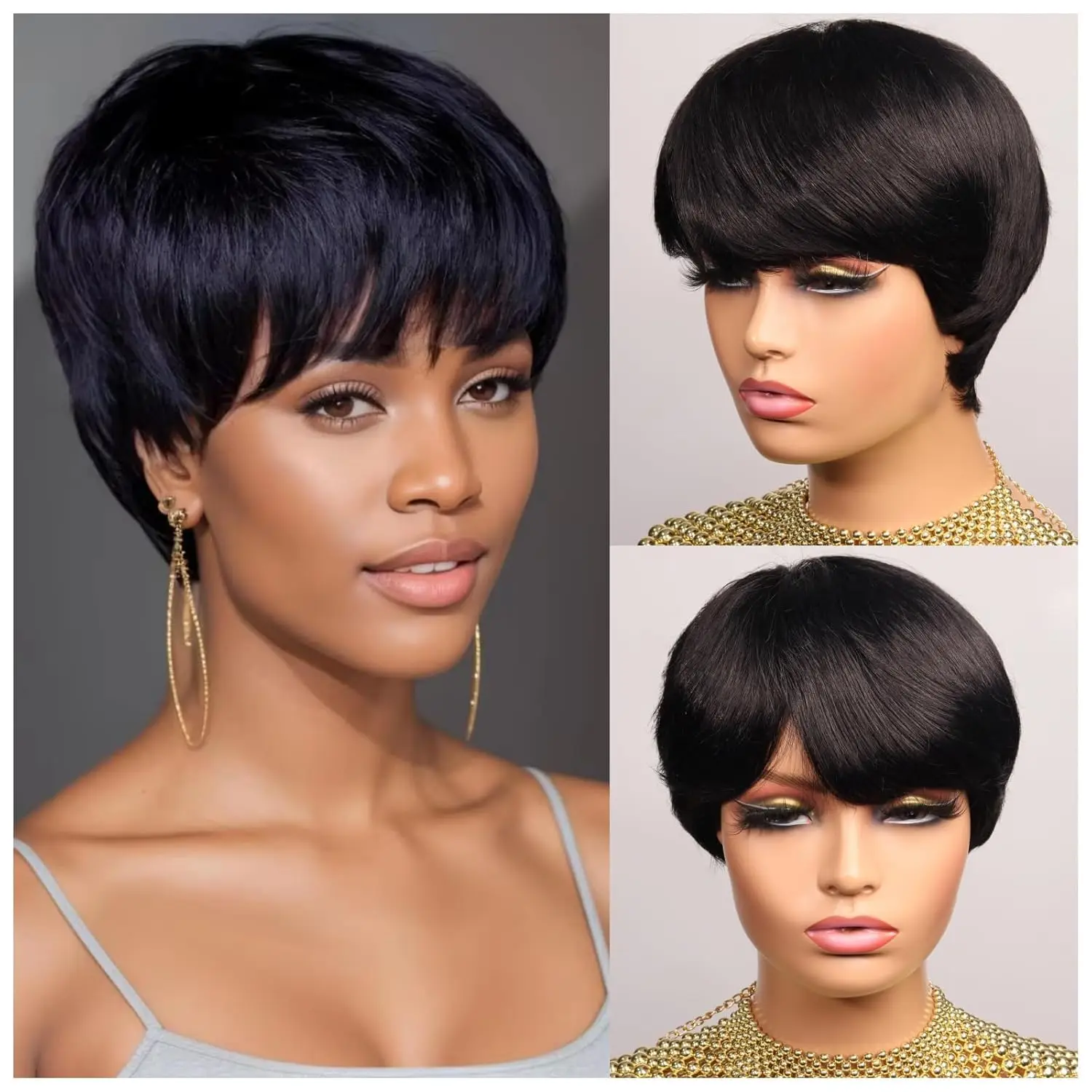 

Парики с стрижкой пикси, 100% человеческие волосы для женщин, короткие человеческие волосы, парик с стрижкой пикси, полностью машинное производство, короткие многослойные прямые бразильские волосы