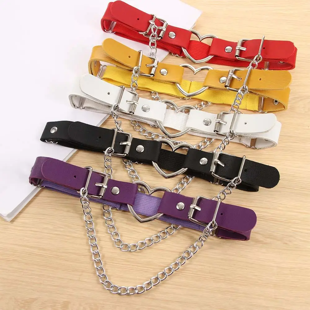 Sabuk Garter kaki rantai Hip hop elastis, Harness kaki cincin paha kulit PU, aksesori suspender wanita sabuk Garter hati