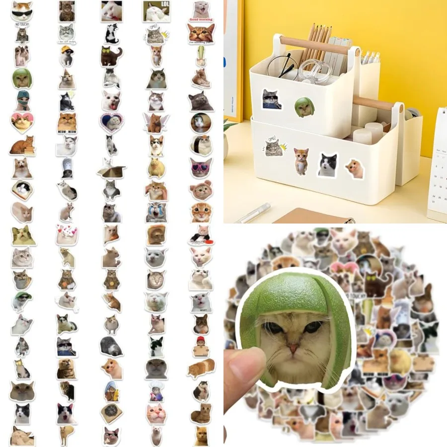 

200 шт. забавные наклейки-мемы с изображением кота, милые виниловые водонепроницаемые наклейки для велосипедных ноутбуков, канцелярские принадлежности, бутылки с водой для ноутбука-идеально подходят для