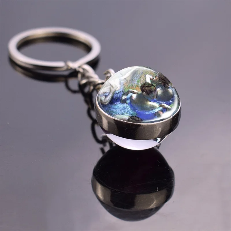 Ballerina Jewelry Keychain  Double Side Key Chains Ballet Class Glass Ball Keyring Ballet Lover Gifts Edgar Degas Fashion Art