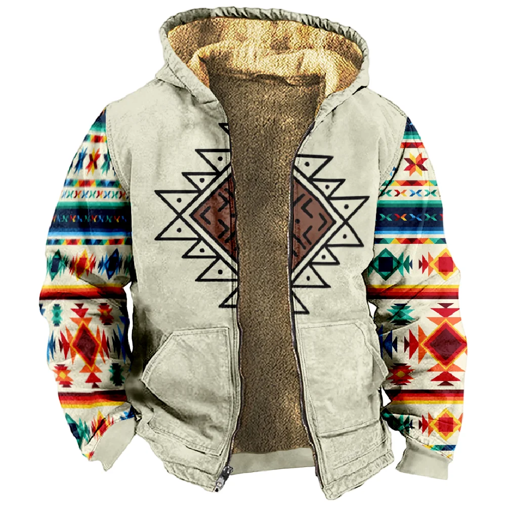 

Aztec Graphic Vintage Hoodie 3D Long Sleeve Zipper Sweatshirt Stand Collar Coat Harajuku Streetwear Women Men Winter Clothes