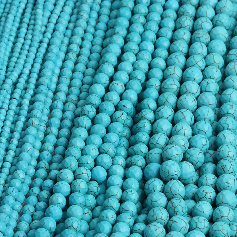 Faceted Blue Turquoises Round Loose Beads 15.5inches 6 8 10 mm Pick Size For Jewelry Making DIY Bracelet Necklace wholesale