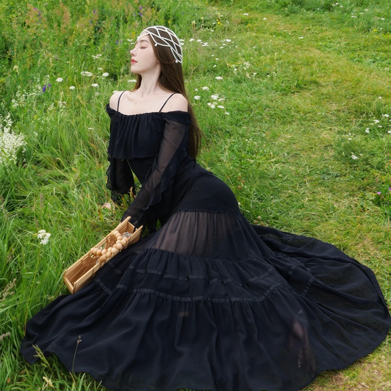 

Элегантное черное сетчатое вечернее платье в стиле ретро, женское многоуровневое облегающее платье на одно плечо с рюшами, коктейльное платье русалки, вечерние платья для выпускного вечера, халат