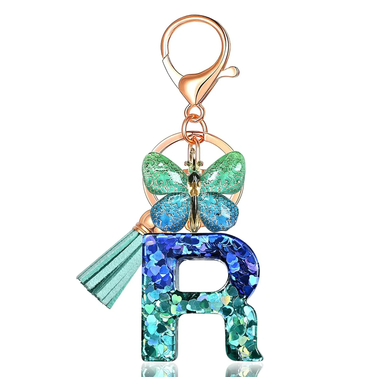 Resin Alphabet Keychain with Sequins Butterfly and  Charm Women\'s Day Gift Letter Initial Keyring Backpacks Car Keys Decoration