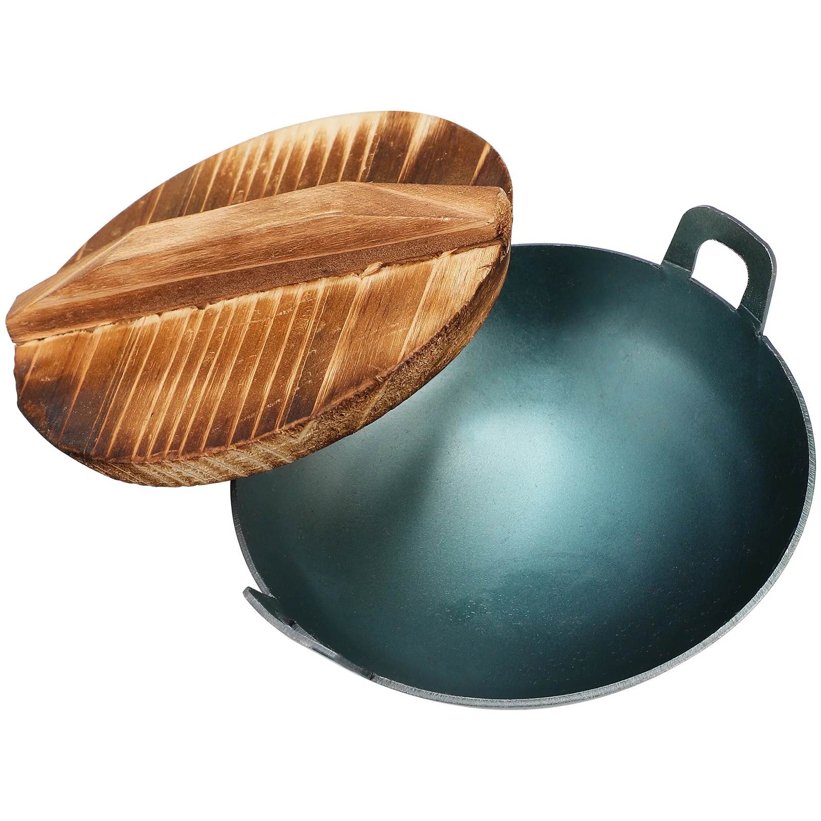 1Set Miniature Iron Wok Wooden Lid Mini Kitchenware Kitchen Life Simulation Cooking Tool Mini House Accessories