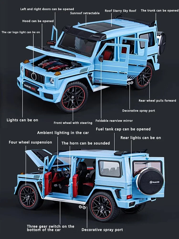 1:18 Mercedes-Benz G800 Alloy Car Model Simulation Sound Light Pull Back Toy Car Off-Road Suv Toy Boy Collection Decoration Gift