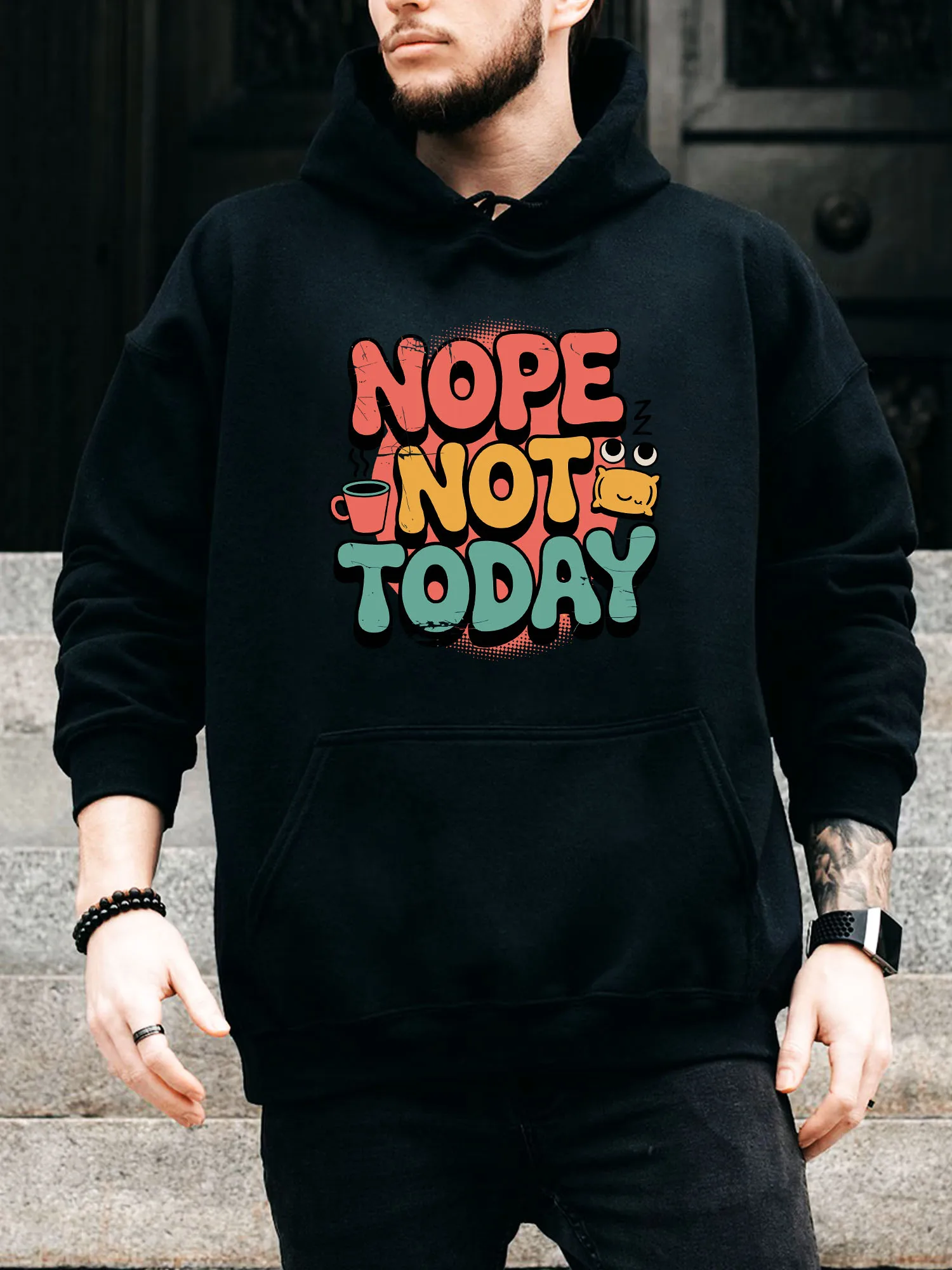 

Мужская толстовка на шнурке Nope Not Today — повседневный удобный черный пуловер, осенне-зимняя толстовка с капюшоном